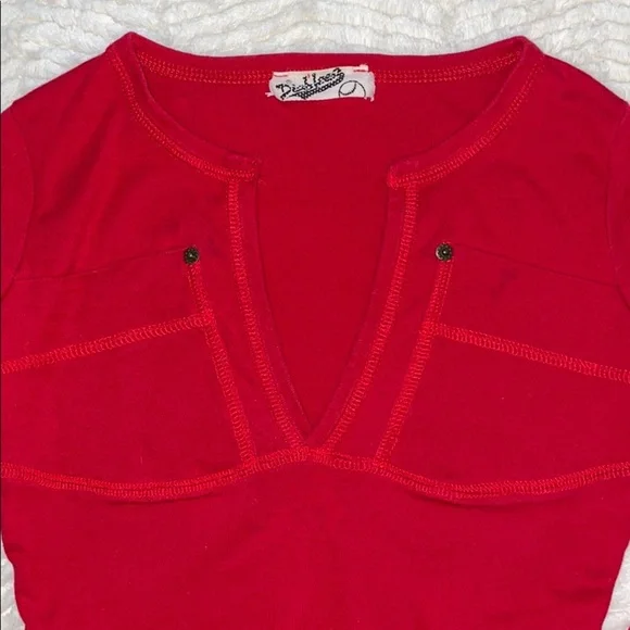 Red Deep V Long Sleeve Tee - Picture 2 of 6